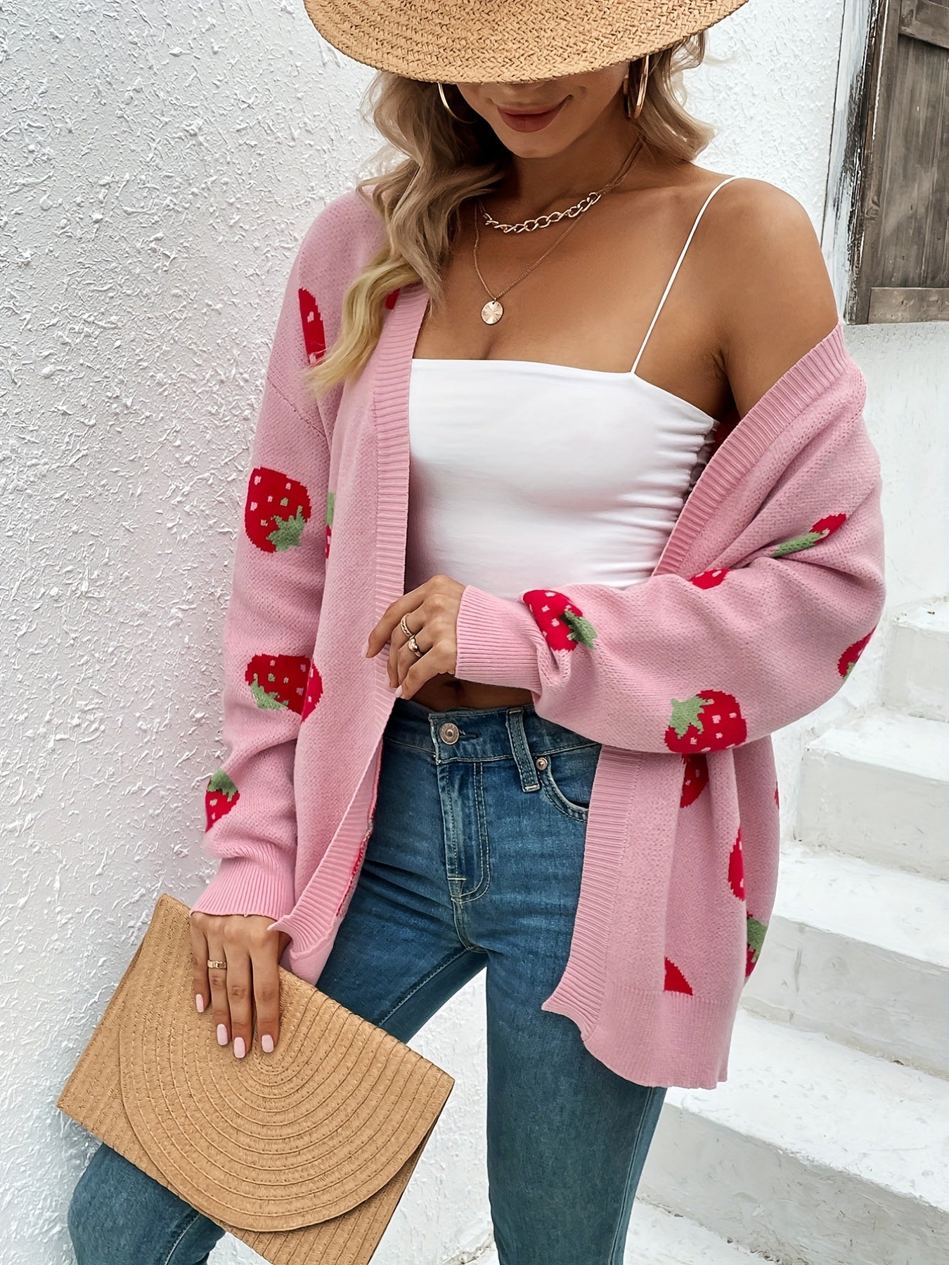 Berries | Cardigan with strawberry pattern