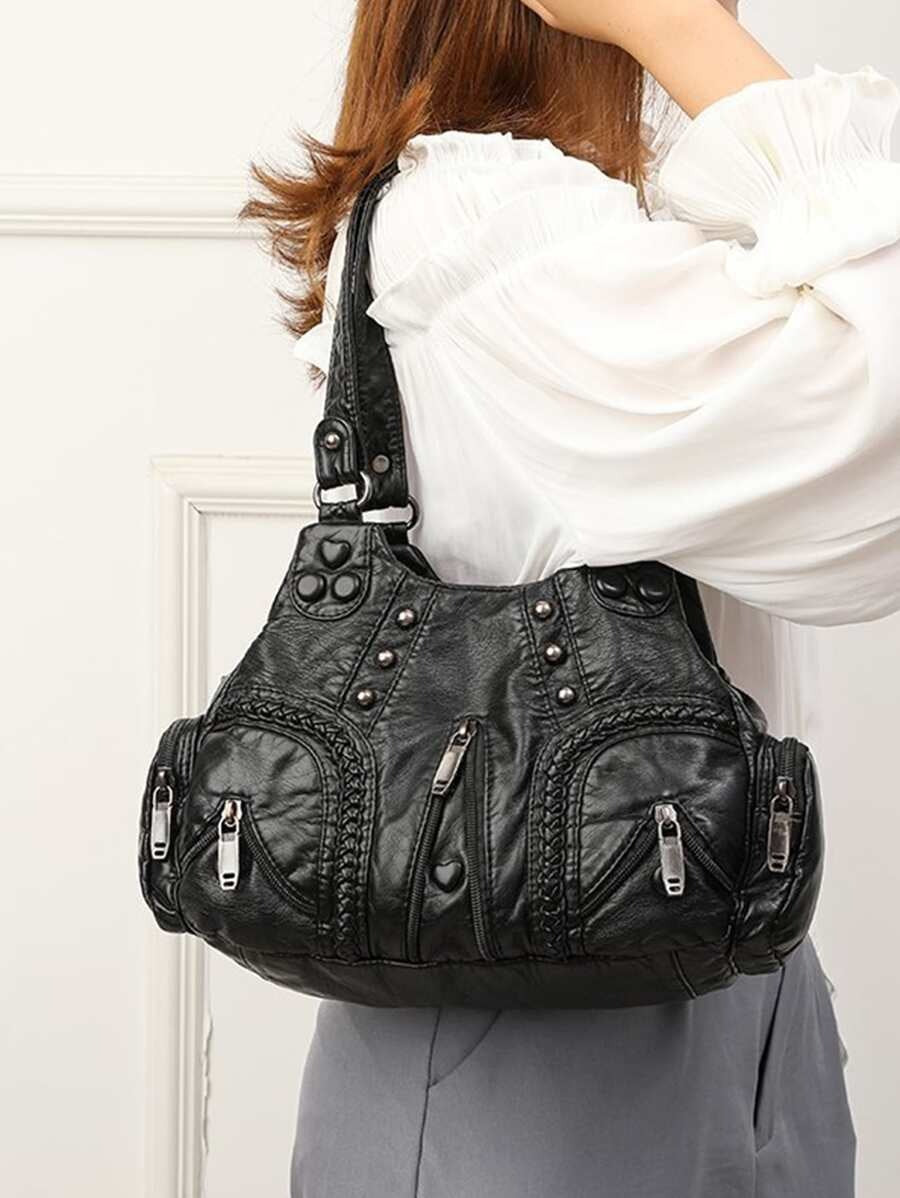 Esmee | Black Shoulder Bag with Studs