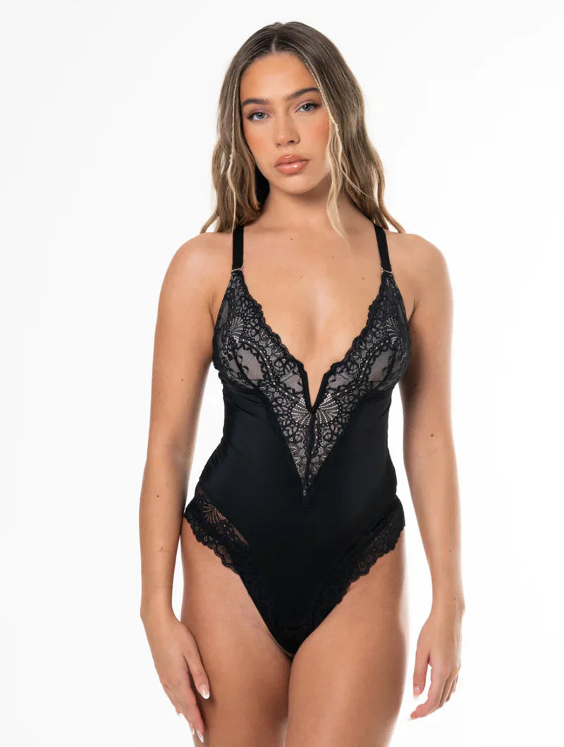 Sarah | Shapewear bodysuit with deep V-neckline in lace