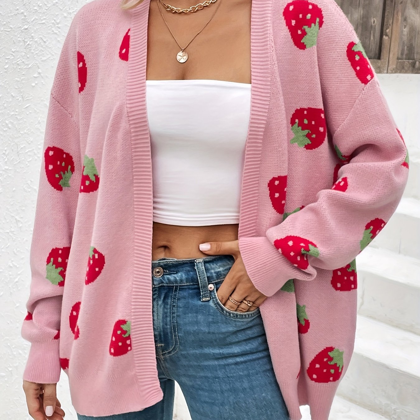 Berries | Cardigan with strawberry pattern