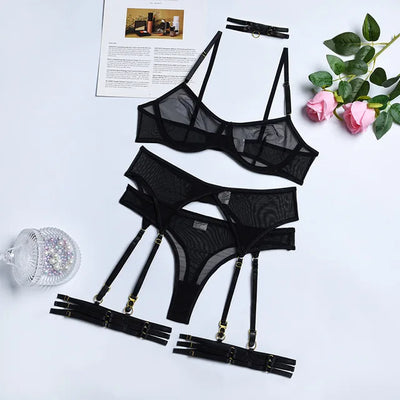 Richeza | Transparent 4-piece lingerie set