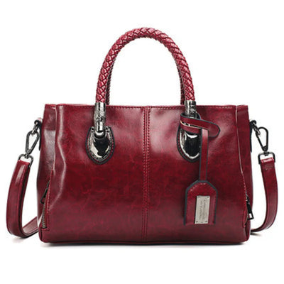 Giana | Elegant Leather Handbag with Woven Handle