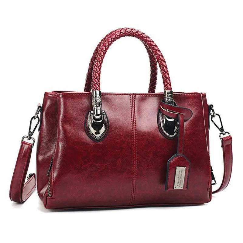 Giana | Elegant Leather Handbag with Woven Handle