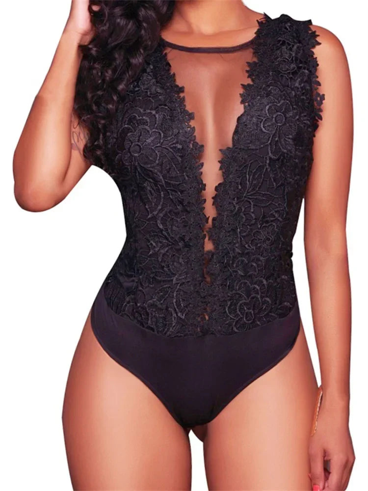 Phoebe | Sexy lace floral bodysuit – Sleeveless bodycon jumpsuit for party & club